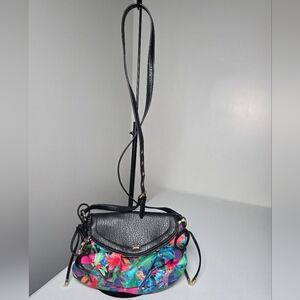 Juicy Couture Black Leather Trim Crossbody with Multicolor Floral Print